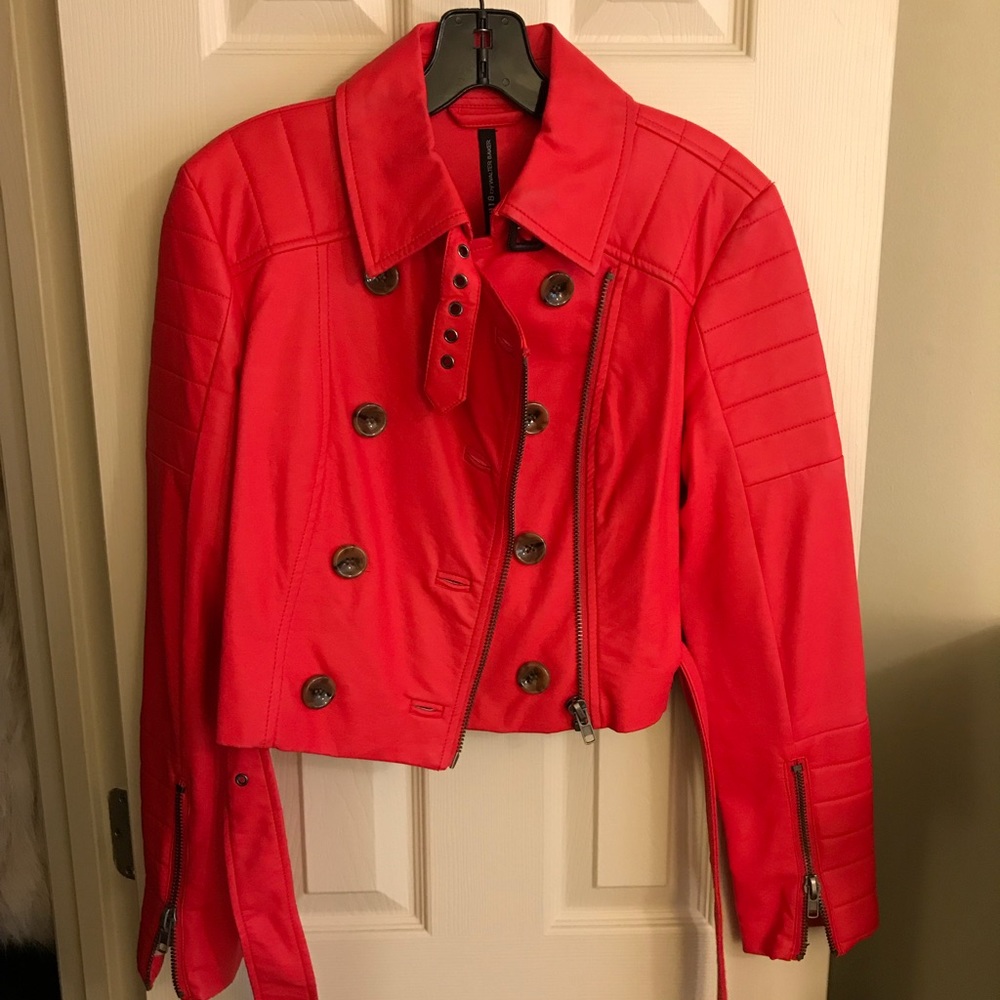 Walter Baker red faux leather biker jacket sz S